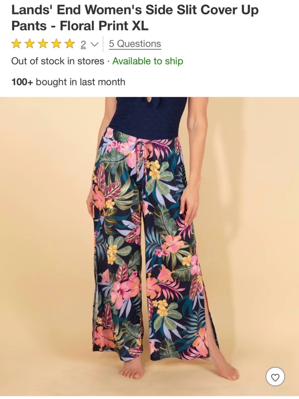 Lands' End Women's Side Slit Cover Up
Pants - Floral Print XL